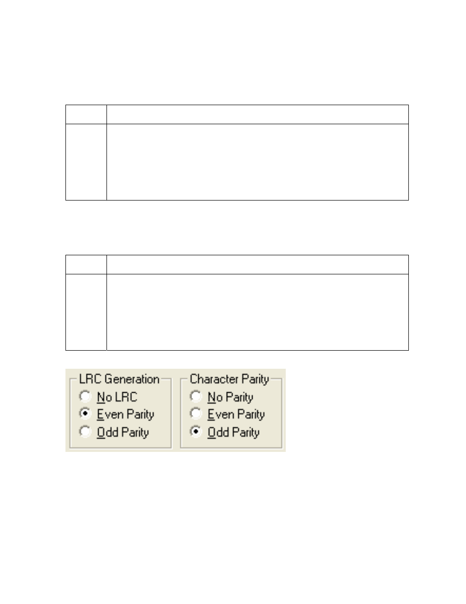 Using the lrc generation radio buttons, Using the character parity radio buttons, Using the lrc generation radio buttons -39 | Using the character parity radio buttons -39 | FARGO electronic FARGO DTC 400 User Manual | Page 217 / 322