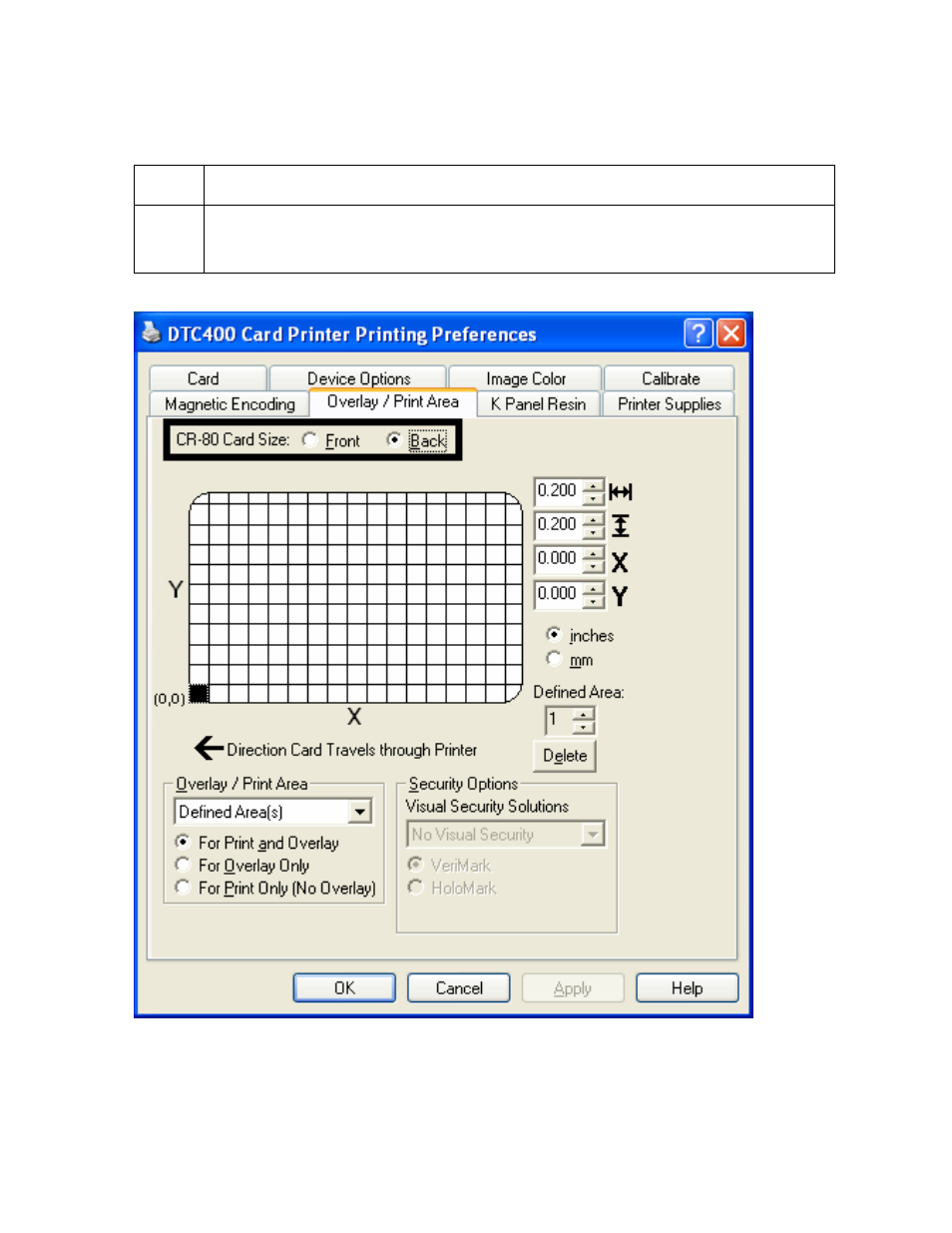 Using the back option (overlay / print area), Using the back option (overlay / print area) -48 | FARGO electronic FARGO DTC 400 User Manual | Page 226 / 322