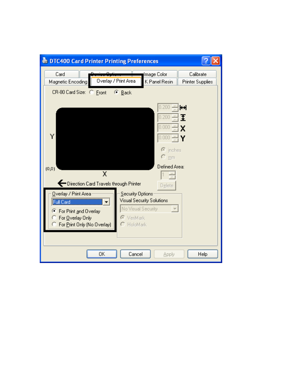 Using the overlay / print area (continued) | FARGO electronic FARGO DTC 400 User Manual | Page 230 / 322