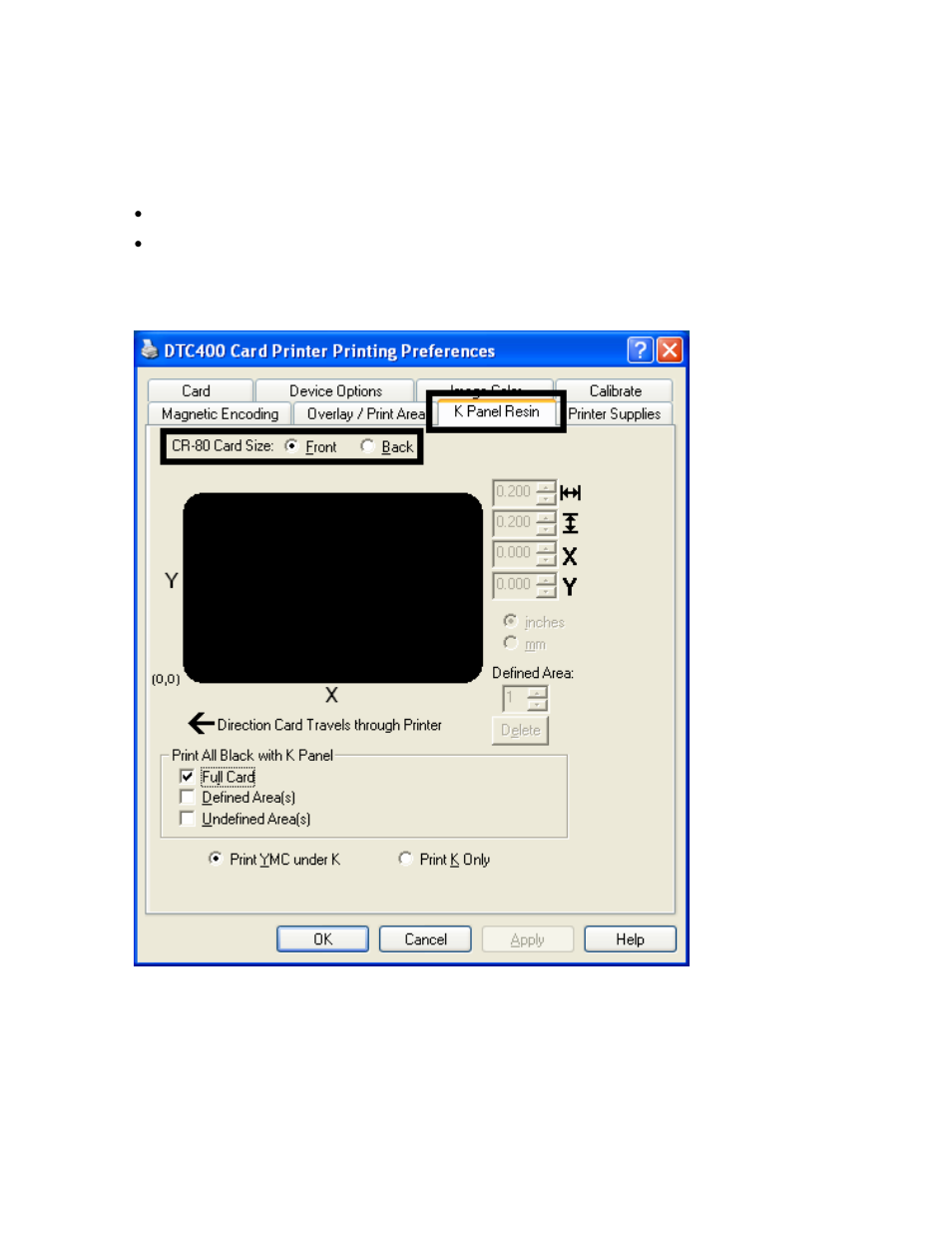 Using the k panel resin tab, Using the k panel resin tab -67, Using the k panel resin tab (dtc400) | FARGO electronic FARGO DTC 400 User Manual | Page 245 / 322