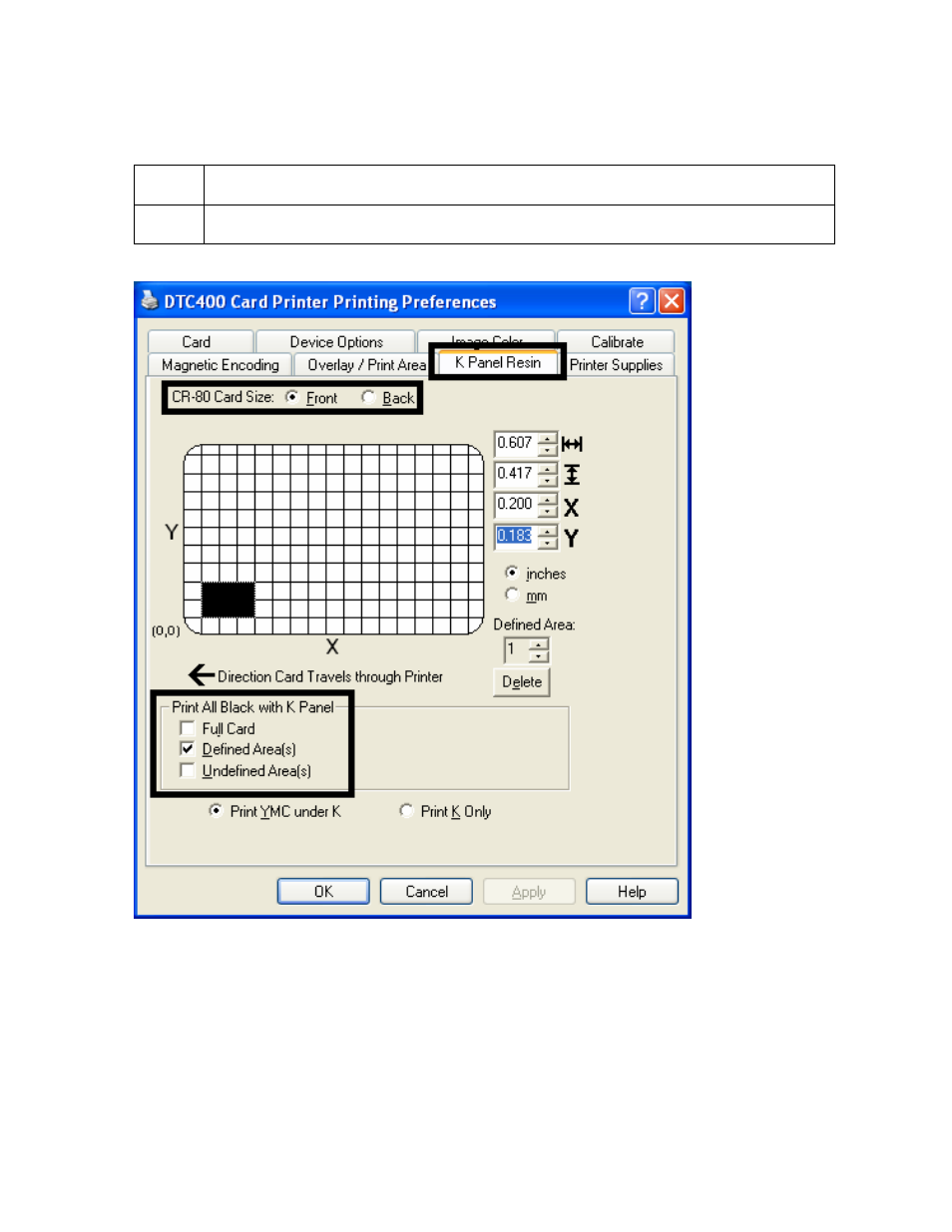 Enabling the frontside option (k panel resin), Enabling the frontside option (k panel resin) -69 | FARGO electronic FARGO DTC 400 User Manual | Page 247 / 322