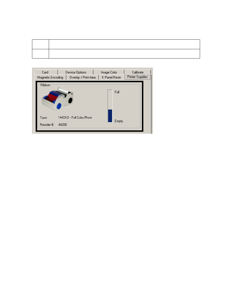Reviewing the ribbon level indicator, Reviewing the ribbon level indicator -85 | FARGO electronic FARGO DTC 400 User Manual | Page 263 / 322