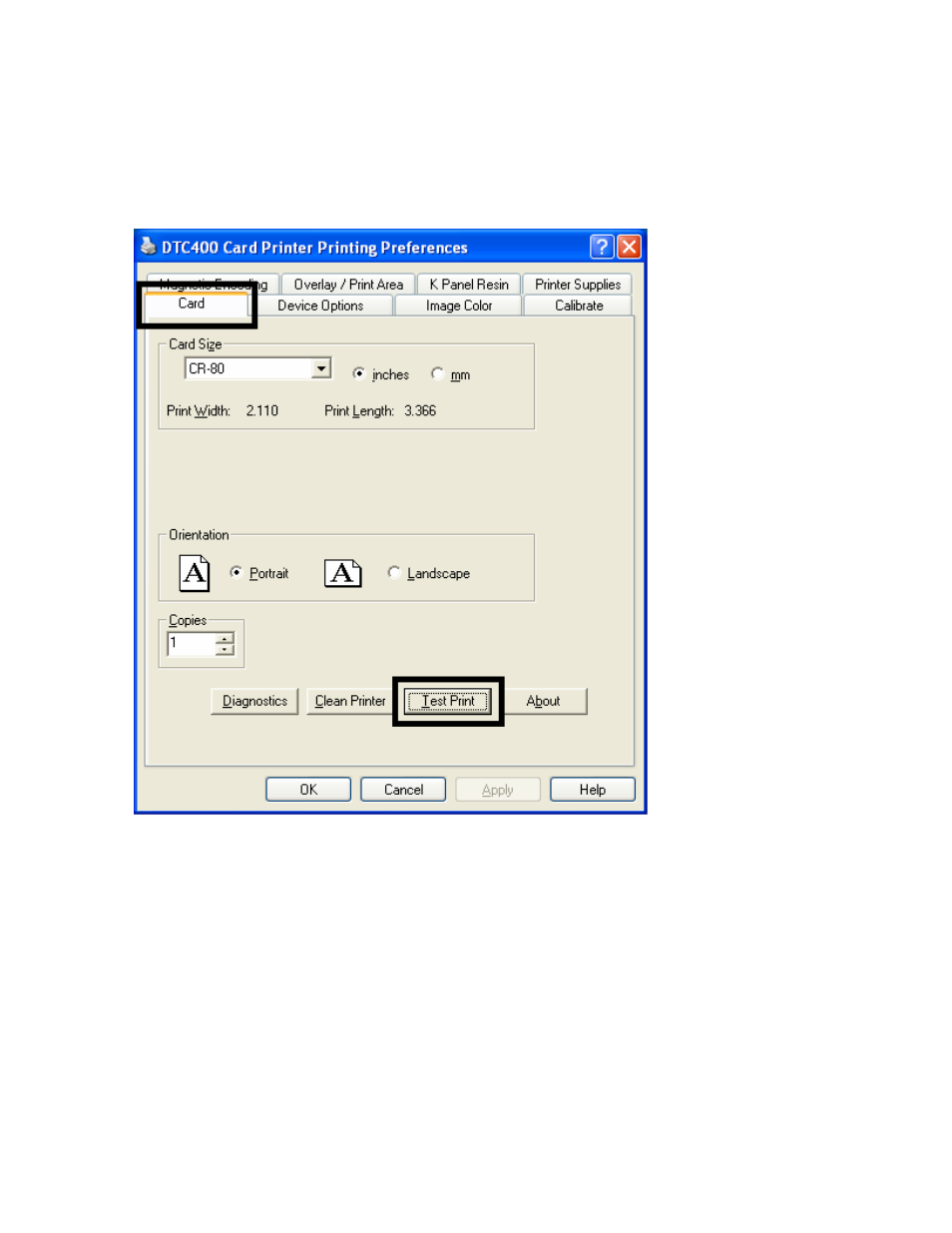 Printing a test print image (continued) | FARGO electronic FARGO DTC 400 User Manual | Page 56 / 322