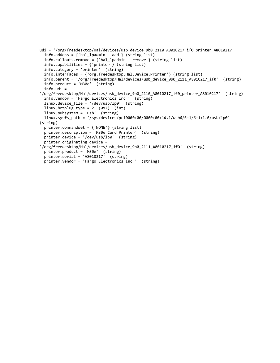 Example output from lshal | FARGO electronic M30e User Manual | Page 11 / 31