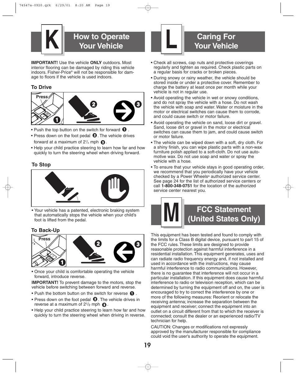 Fcc statement (united states only) | Fisher-Price 74547 User Manual | Page 19 / 28