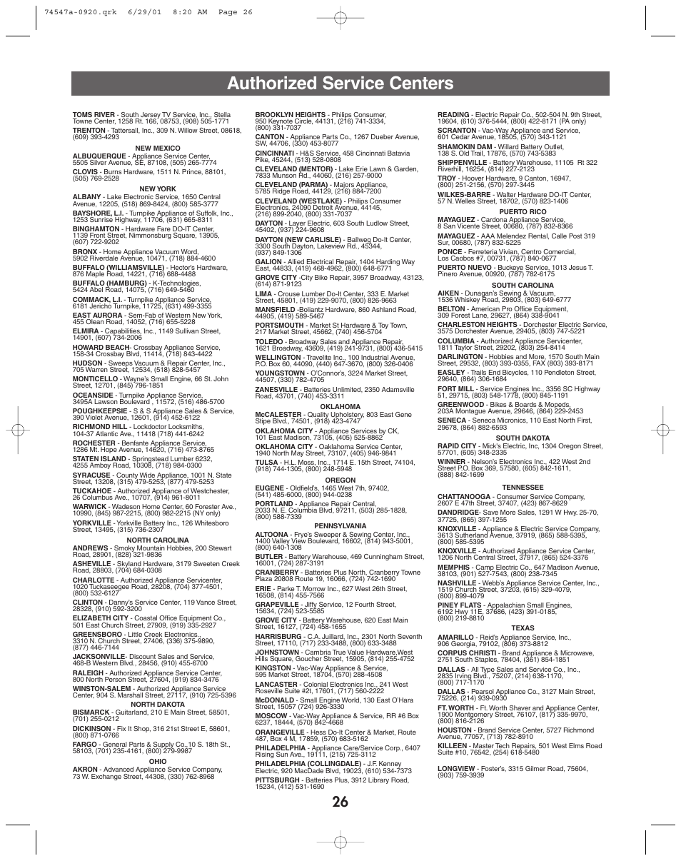 Authorized service centers | Fisher-Price 74547 User Manual | Page 26 / 28