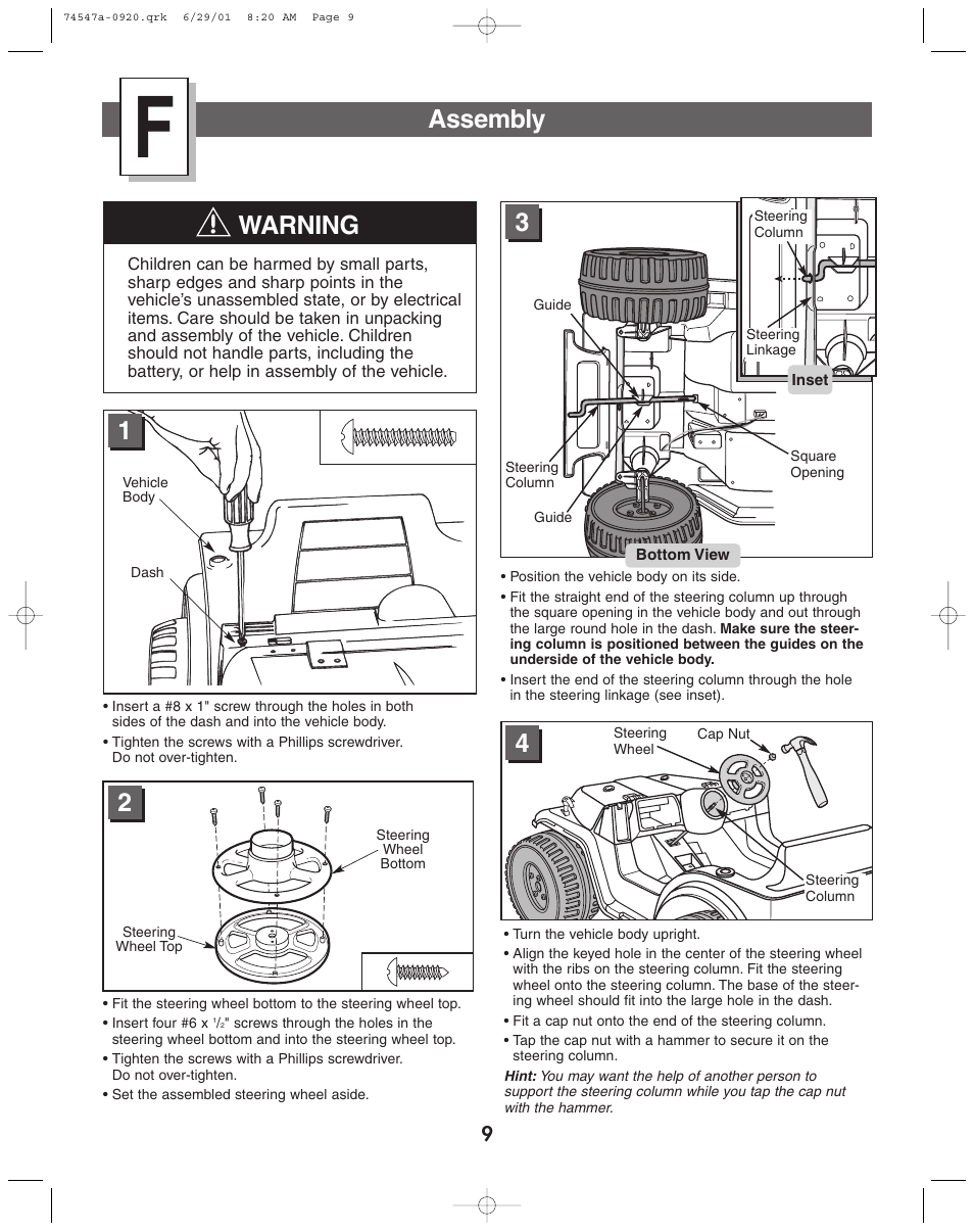 Assembly, Warning | Fisher-Price 74547 User Manual | Page 9 / 28