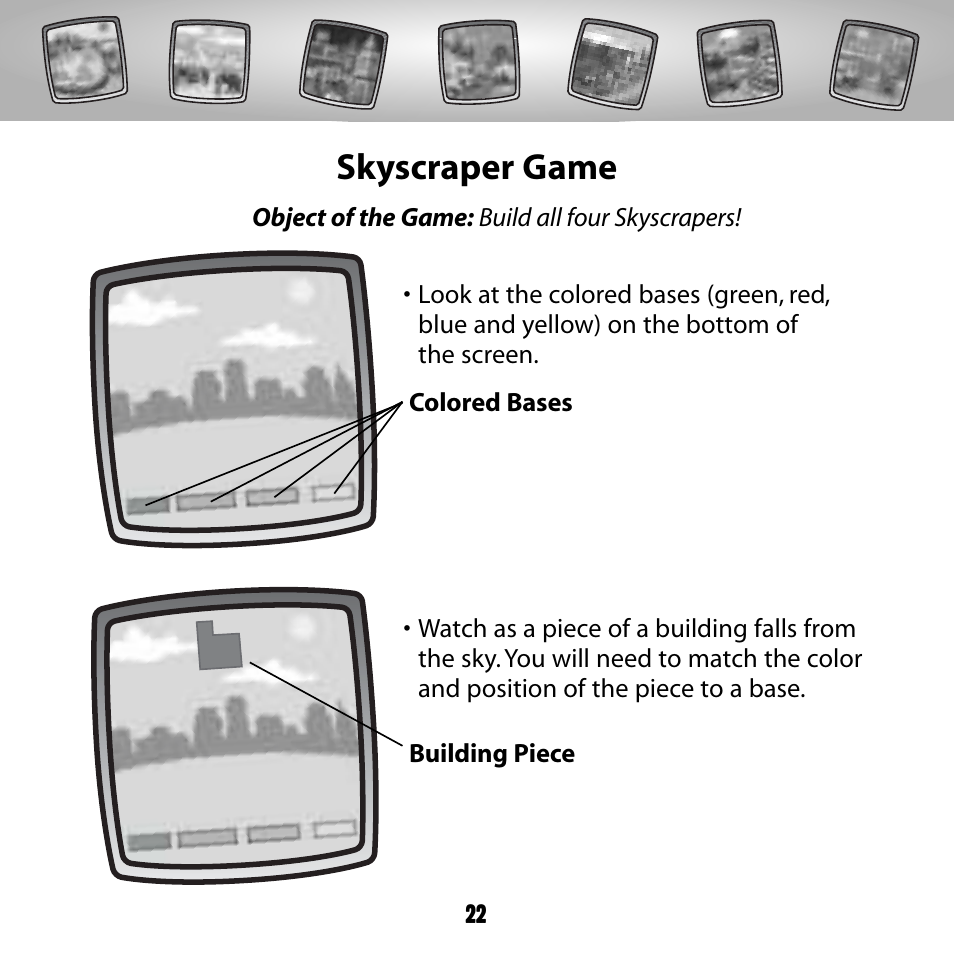 Skyscraper game | Fisher-Price COLOR PIXTER G6512 User Manual | Page 22 / 64