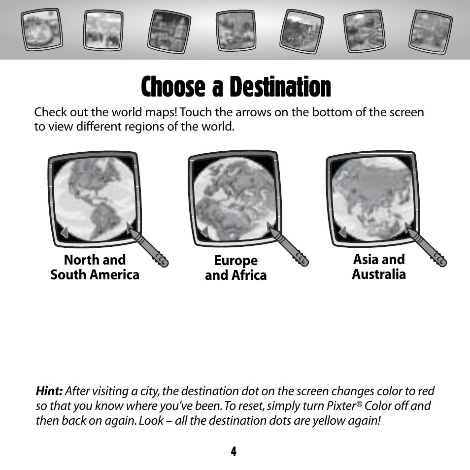 Choose a destination | Fisher-Price COLOR PIXTER G6512 User Manual | Page 4 / 64