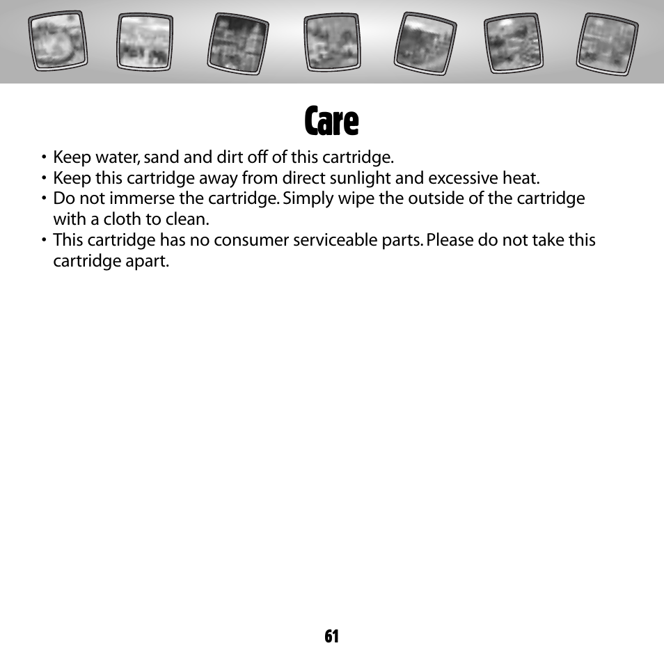 Care | Fisher-Price COLOR PIXTER G6512 User Manual | Page 61 / 64