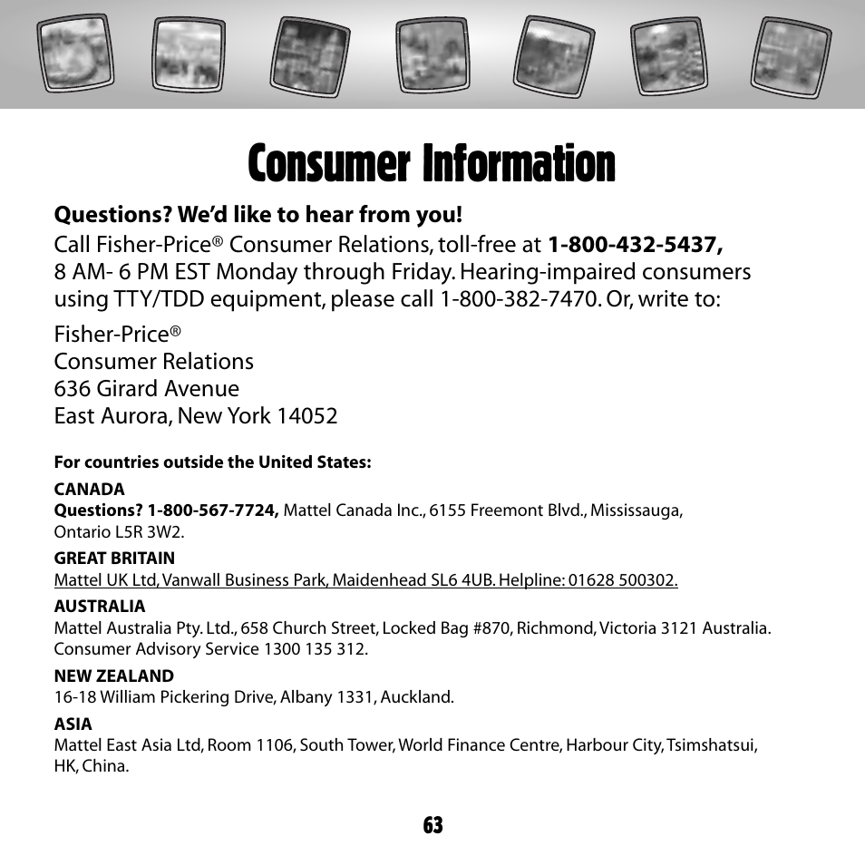 Consumer information | Fisher-Price COLOR PIXTER G6512 User Manual | Page 63 / 64