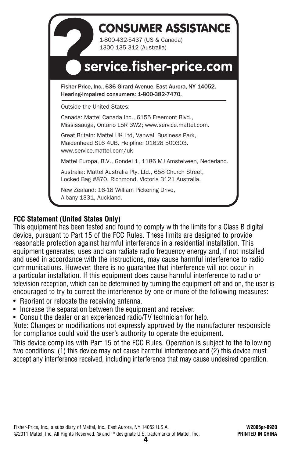 Fisher-Price W2005 User Manual | Page 4 / 8