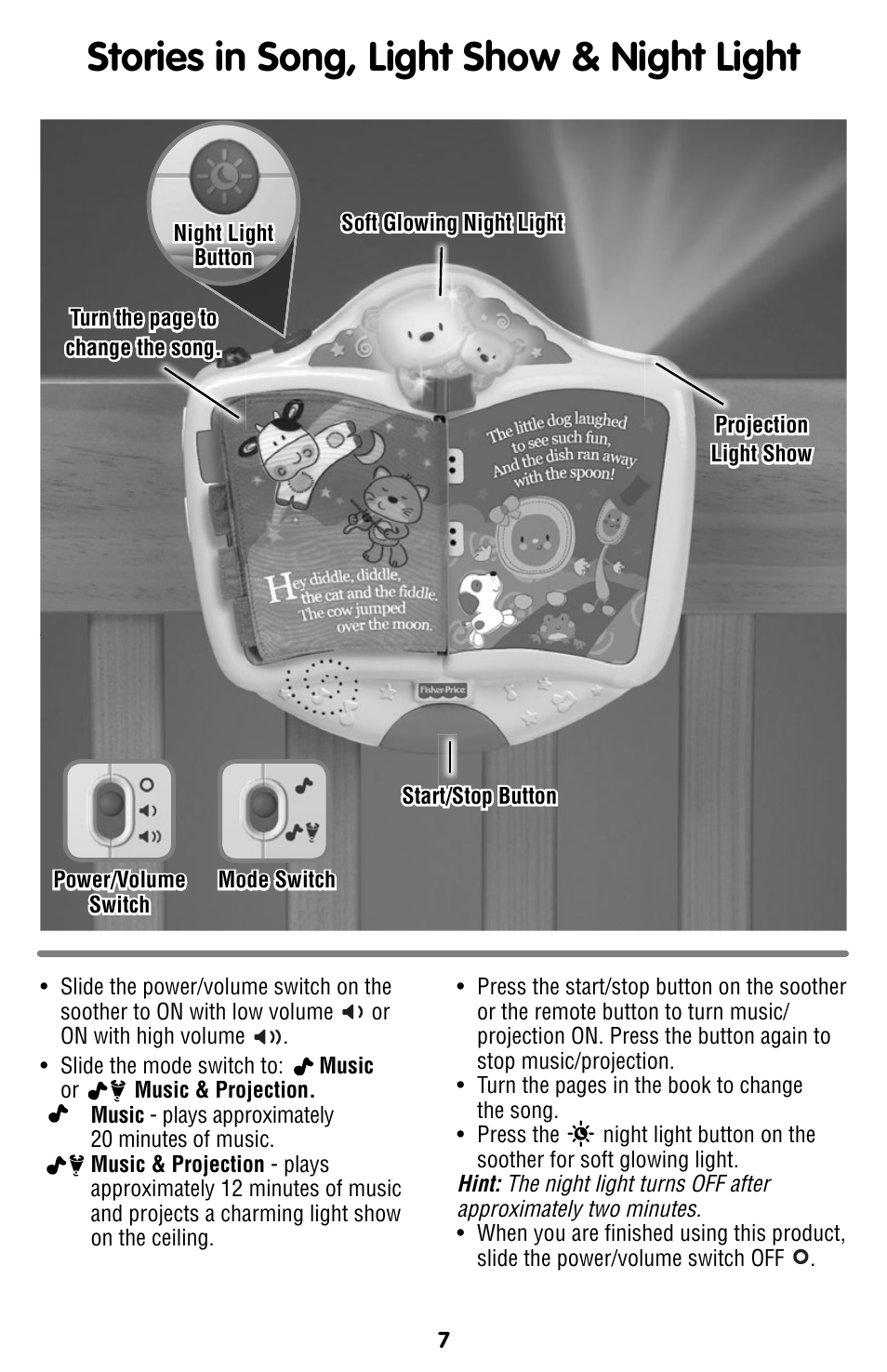 Stories in song, light show & night light | Fisher-Price W2005 User Manual | Page 7 / 8