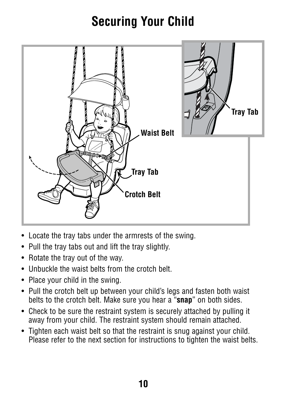 Securing your child | Fisher-Price V7597 User Manual | Page 10 / 12
