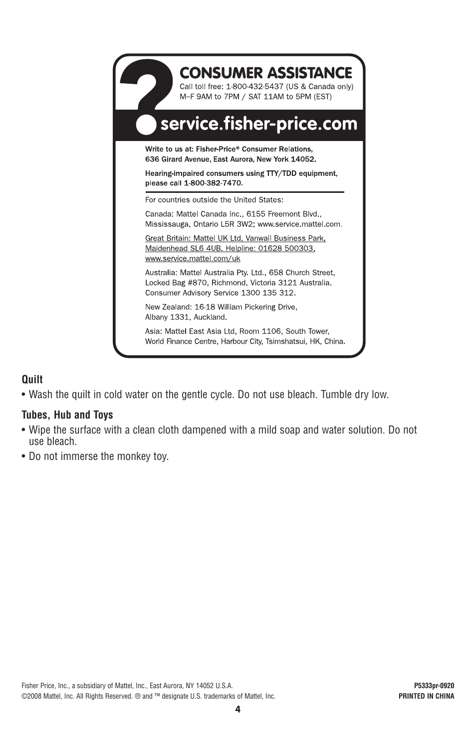 Fisher-Price P5333 User Manual | Page 4 / 8