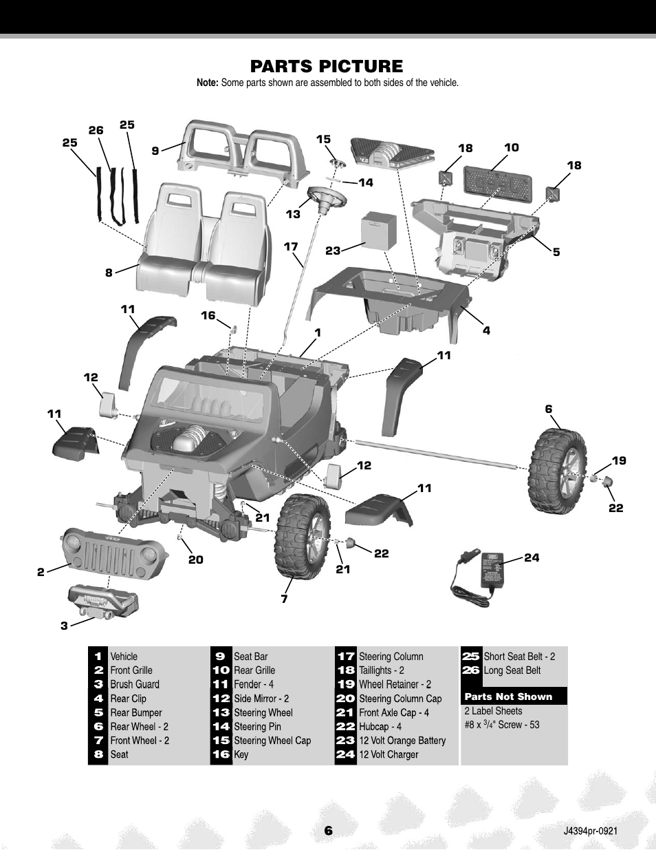 Parts picture | Fisher-Price JEEP K7112 User Manual | Page 6 / 32
