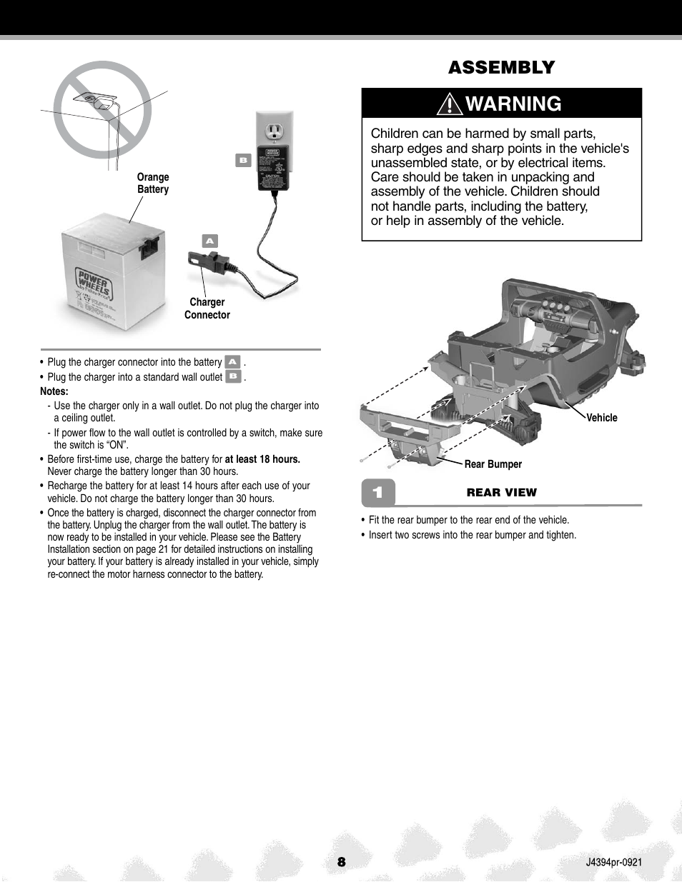 Warning, Assembly | Fisher-Price JEEP K7112 User Manual | Page 8 / 32