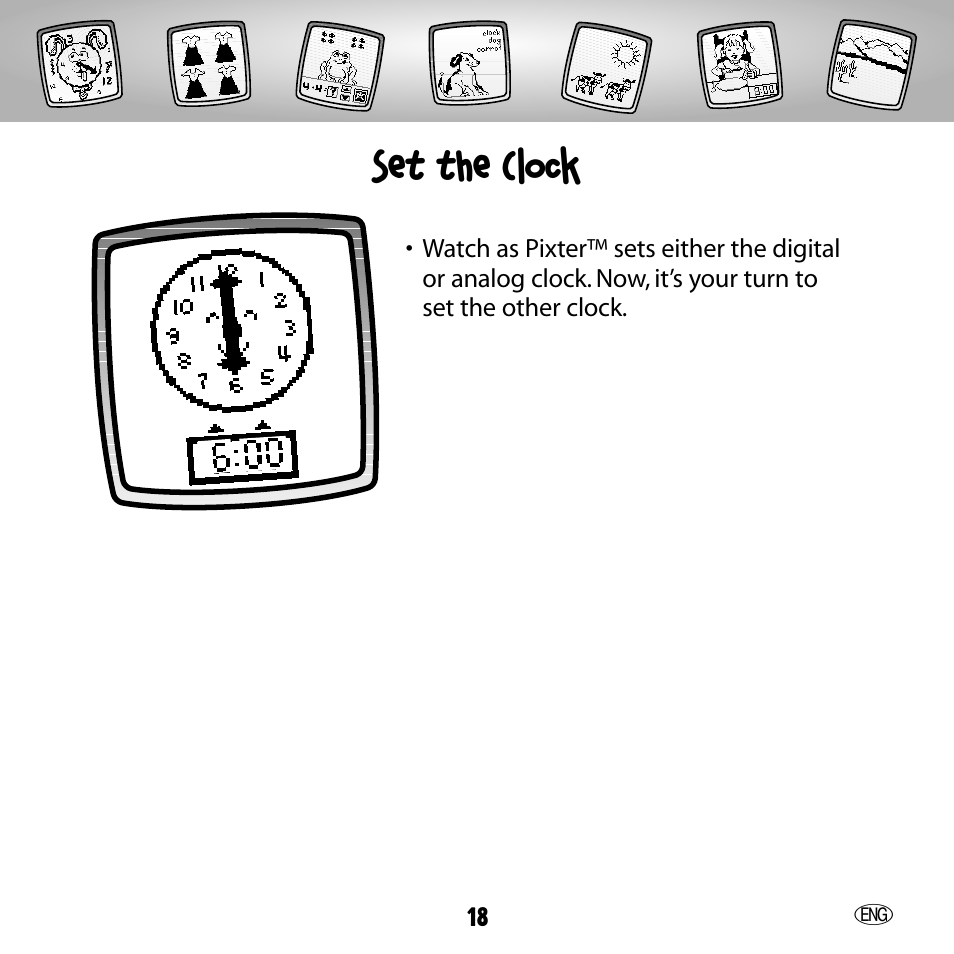 Set the clock | Fisher-Price 73654 User Manual | Page 18 / 36