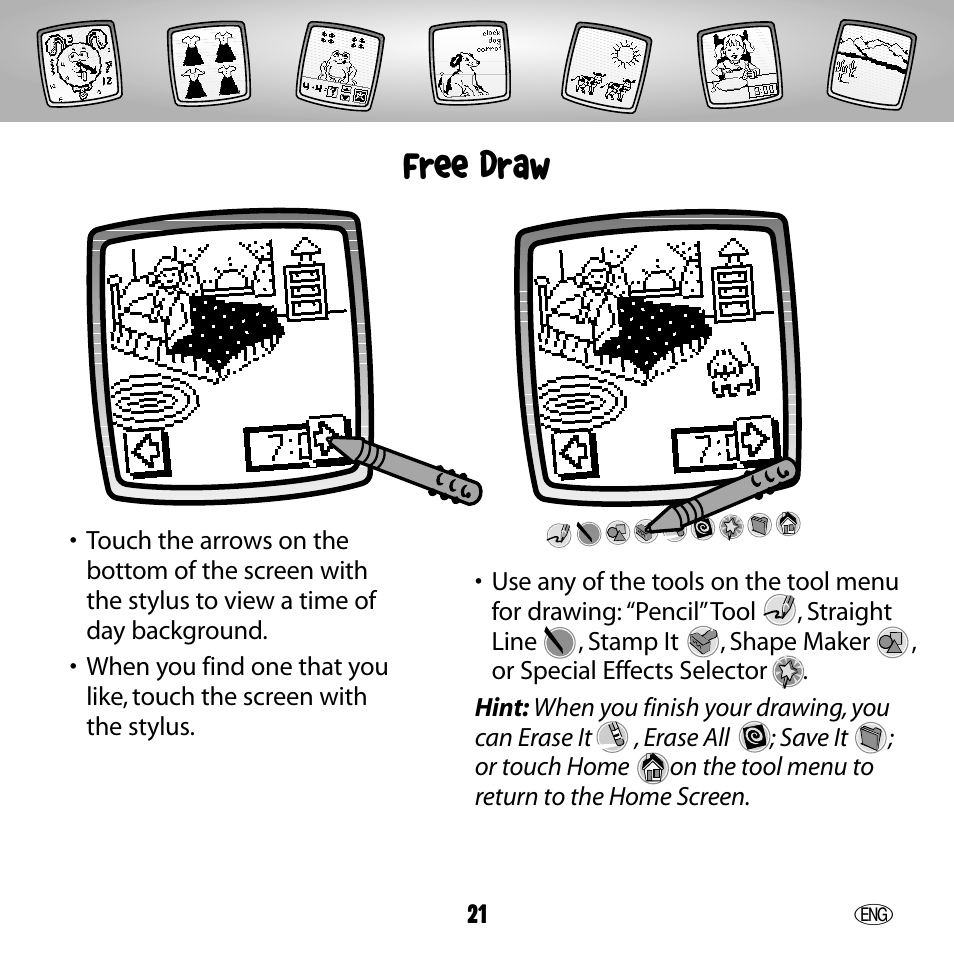 Free draw | Fisher-Price 73654 User Manual | Page 21 / 36