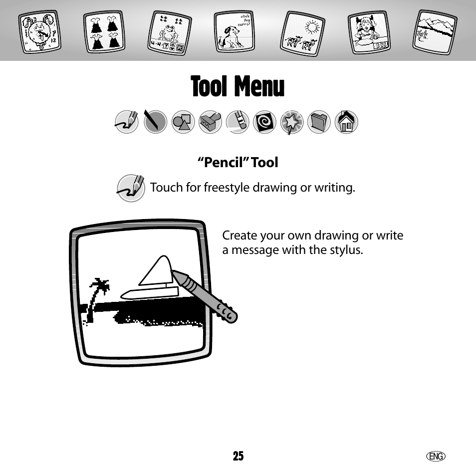 Tool menu | Fisher-Price 73654 User Manual | Page 25 / 36