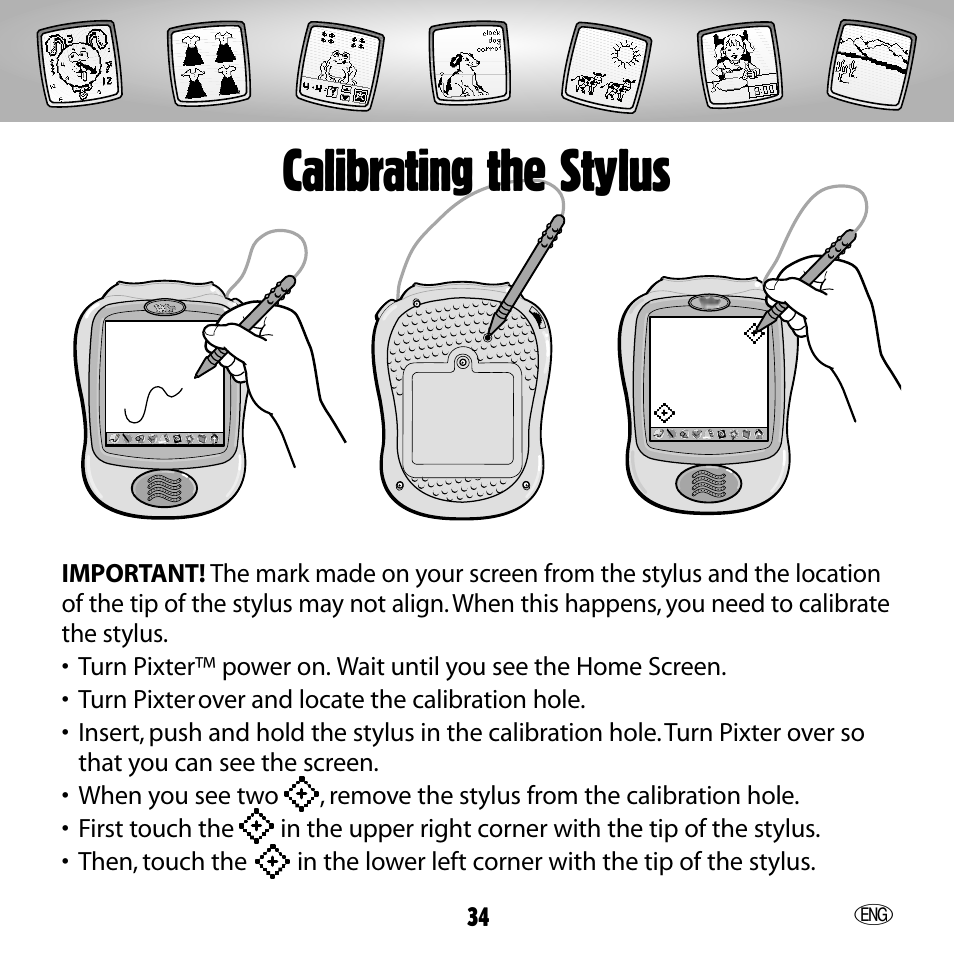 Calibrating the stylus | Fisher-Price 73654 User Manual | Page 34 / 36