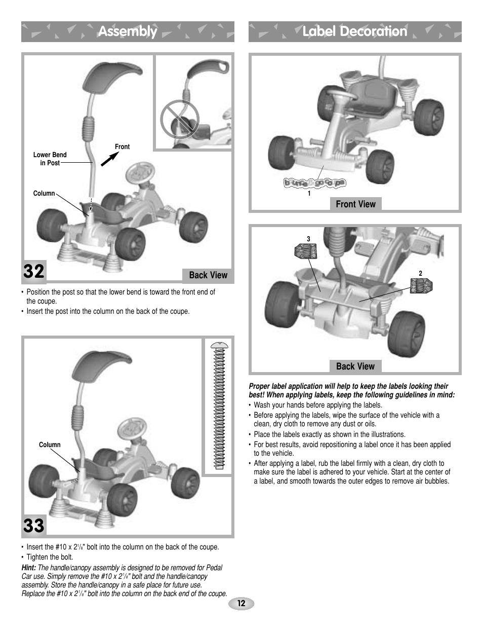 Assembly label decoration | Fisher-Price BOUNCE N GO G4815 User Manual | Page 12 / 16
