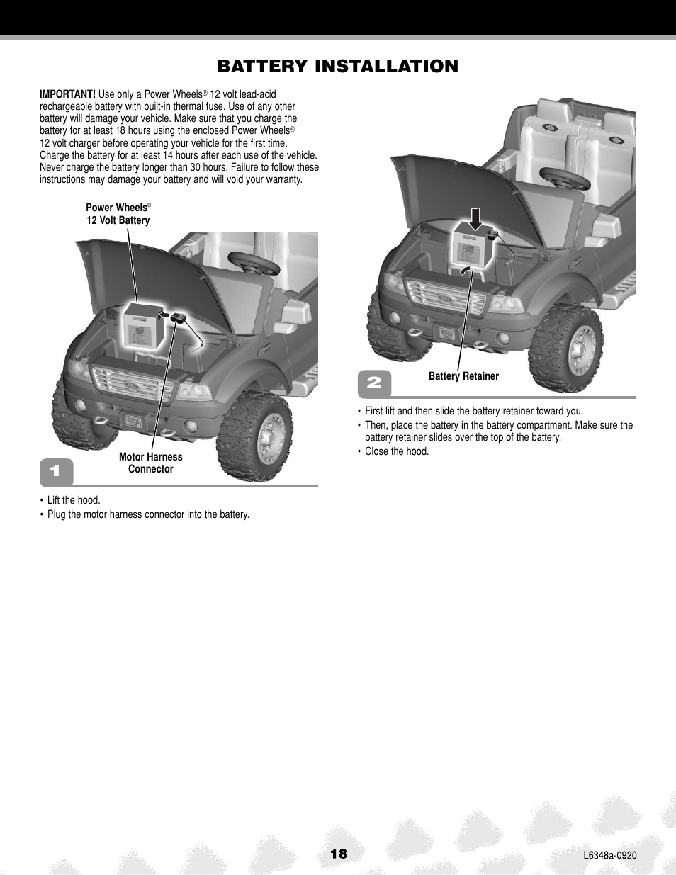 Battery installation | Fisher-Price L6348 User Manual | Page 18 / 28