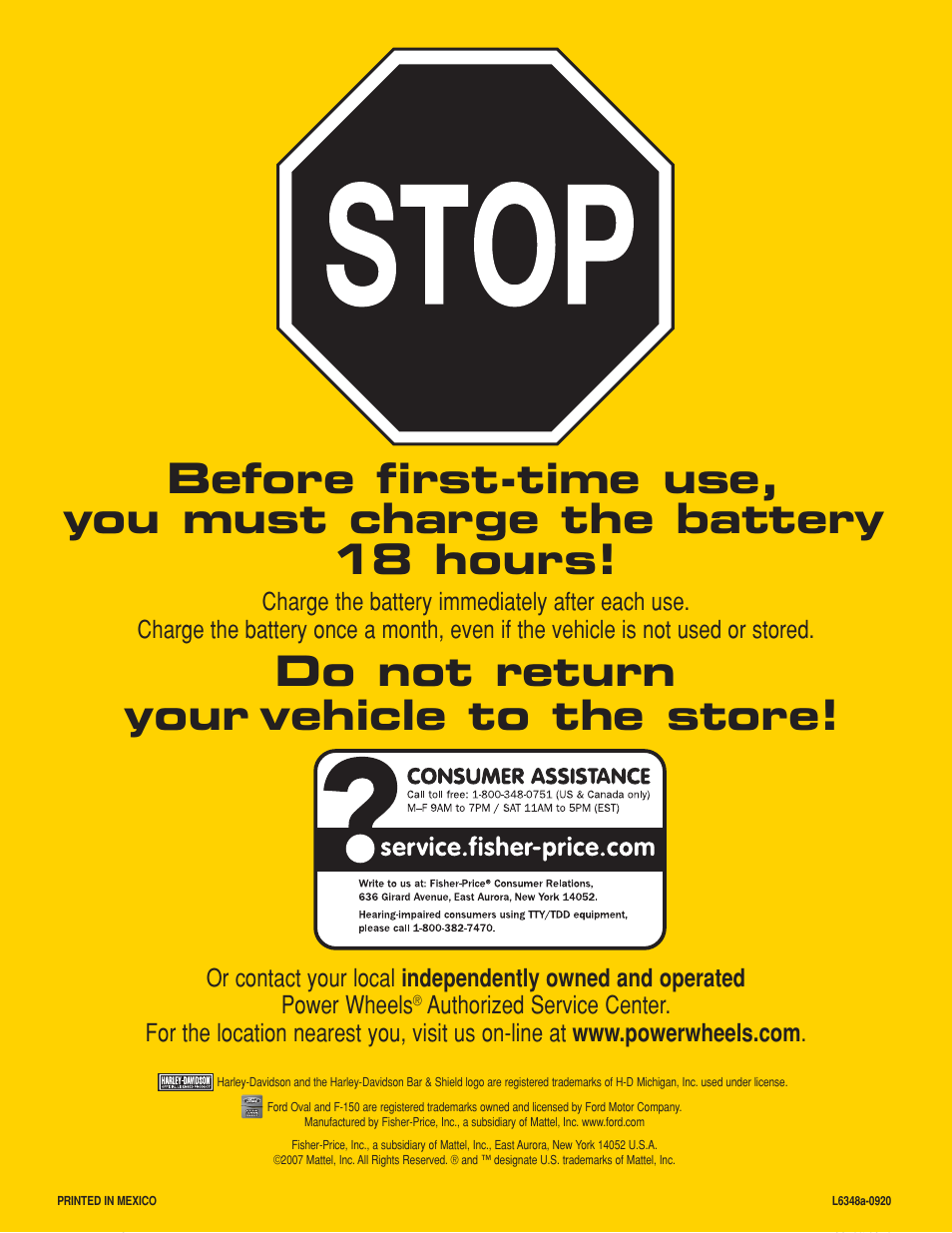 Do not return your vehicle to the store | Fisher-Price L6348 User Manual | Page 28 / 28