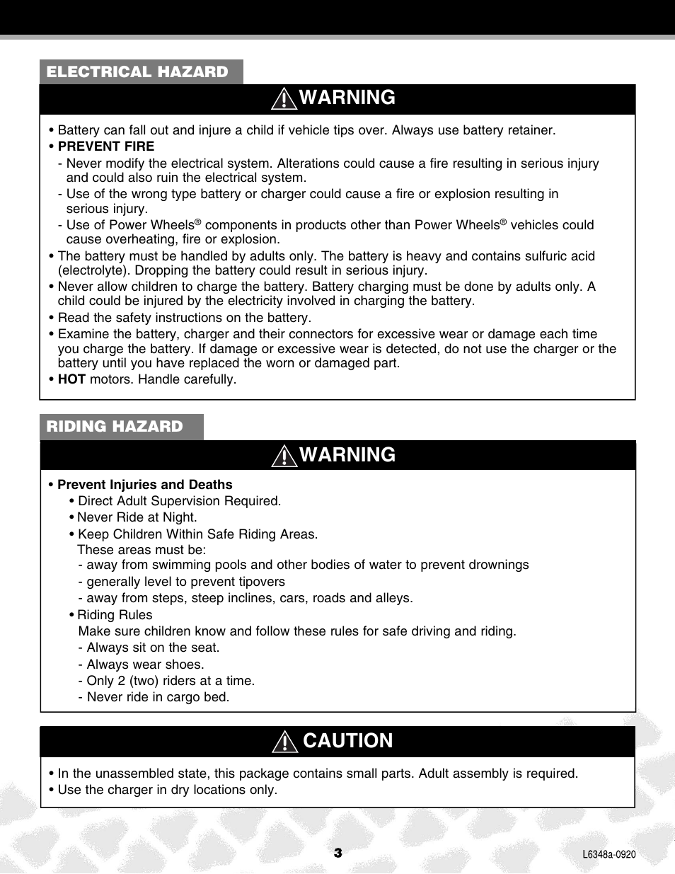 Warning, Caution | Fisher-Price L6348 User Manual | Page 3 / 28