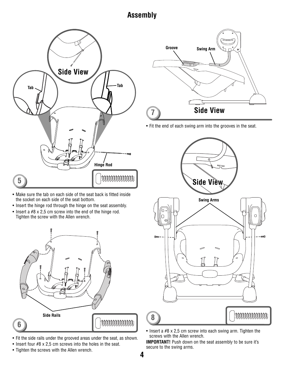 4assembly 7, Side view, Side view 5 | Side view 8 | Fisher-Price T2065 User Manual | Page 4 / 12