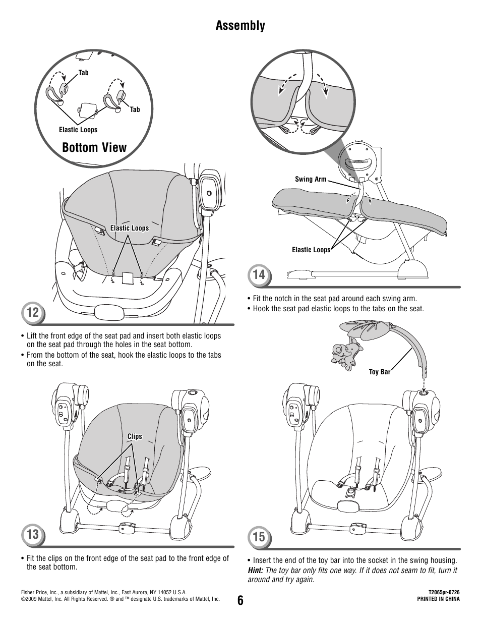 6assembly, Bottom view, Bottom view 12 | Fisher-Price T2065 User Manual | Page 6 / 12