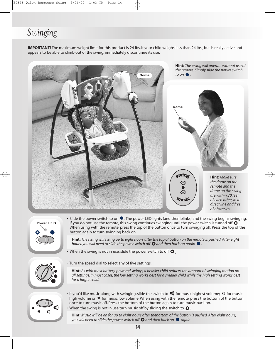 Swinging | Fisher-Price B0323 User Manual | Page 14 / 16