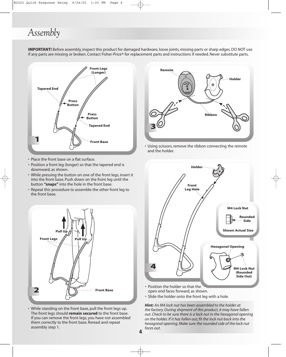 Assembly | Fisher-Price B0323 User Manual | Page 4 / 16