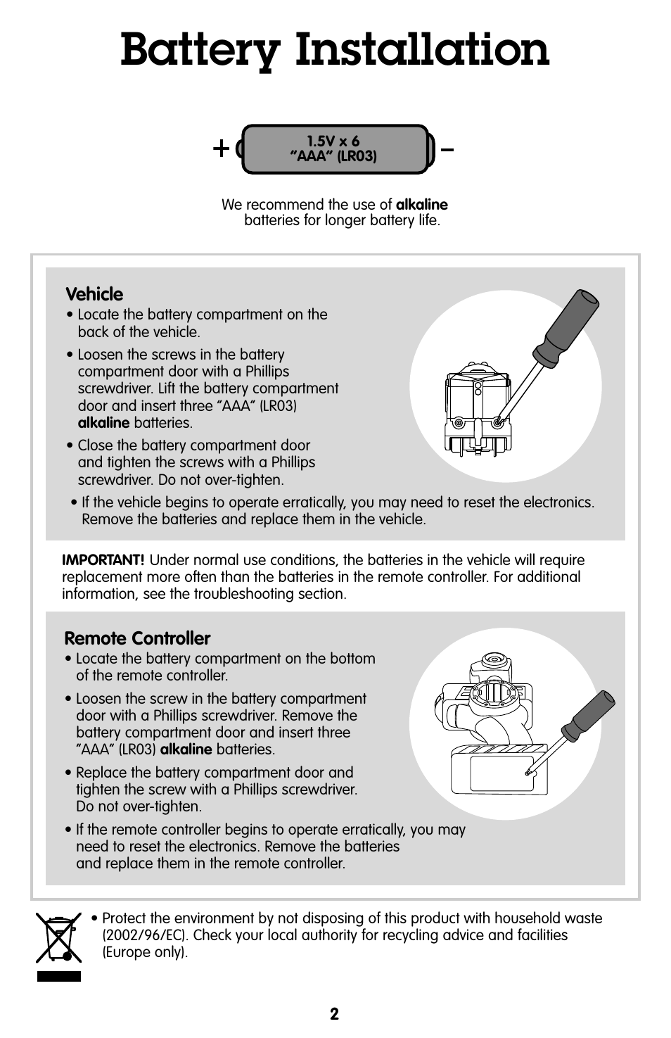 Battery installation | Fisher-Price GEO TRAX R8059 User Manual | Page 2 / 6