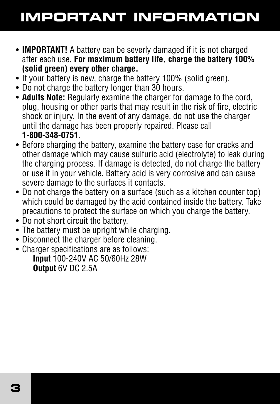 Important information | Fisher-Price 6 VOLT QUICK CHARGER J1717 User Manual | Page 3 / 10
