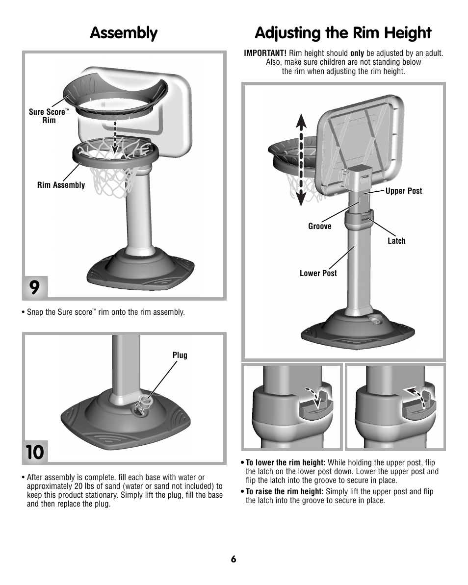 Assembly, Adjusting the rim height | Fisher-Price N0459 User Manual | Page 6 / 8