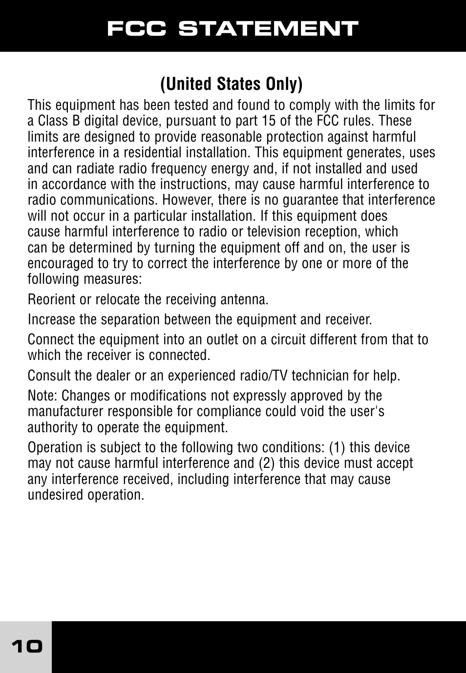 Fcc statement | Fisher-Price POWER WHEELS J1718 User Manual | Page 10 / 10