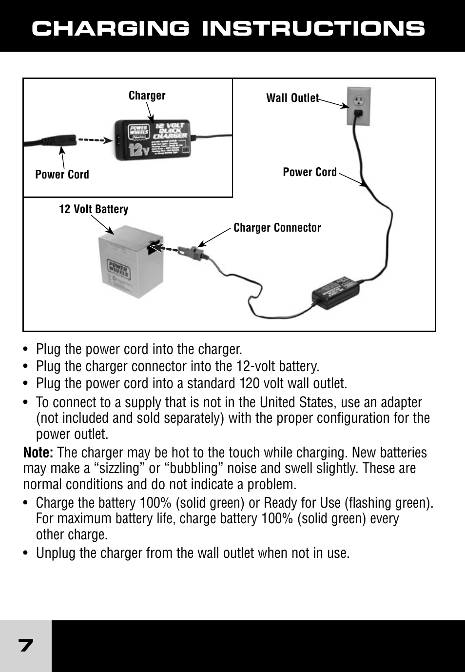 Charging instructions | Fisher-Price POWER WHEELS J1718 User Manual | Page 7 / 10
