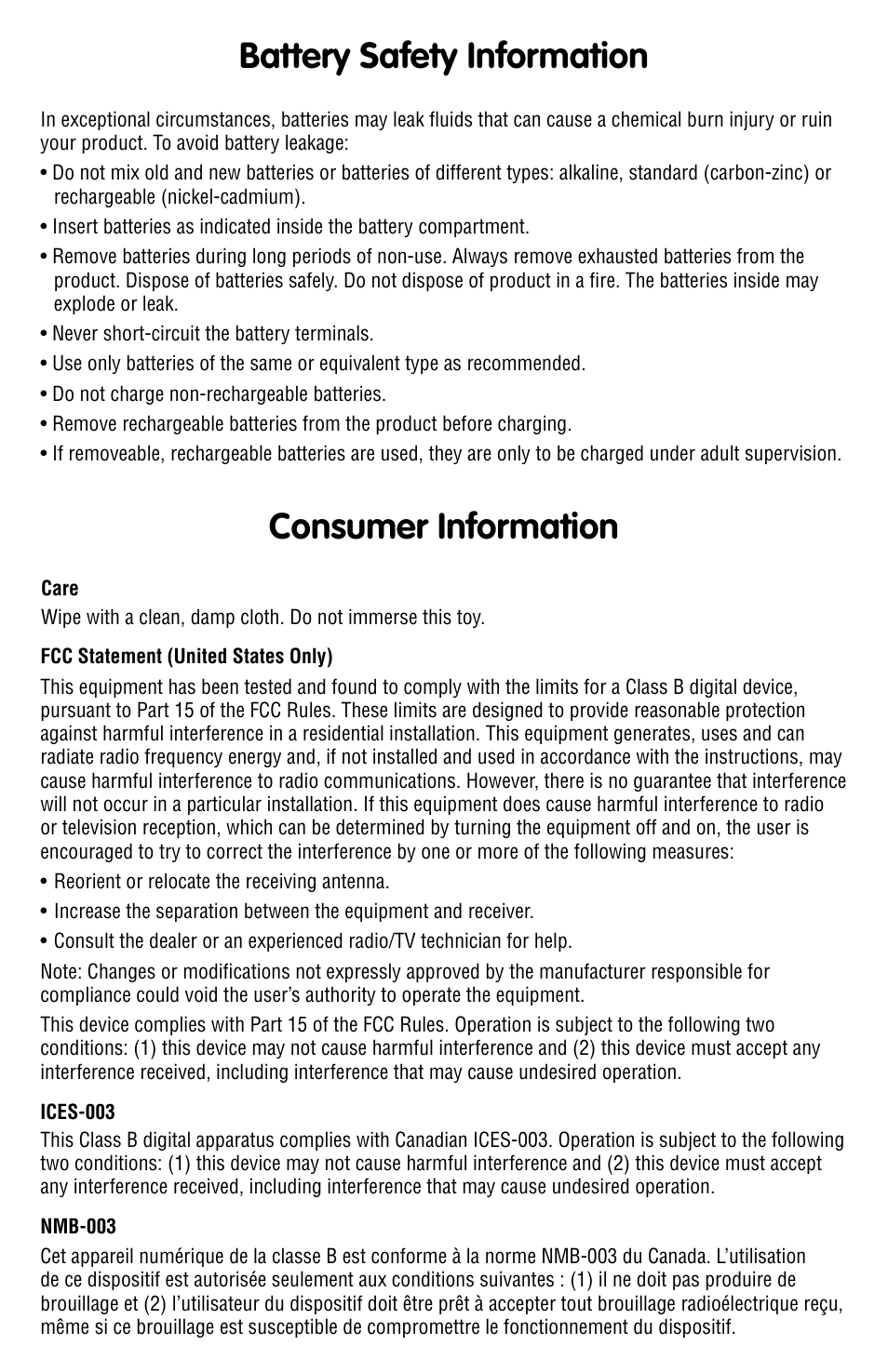 Battery safety information, Consumer information | Fisher-Price N8770 User Manual | Page 4 / 5