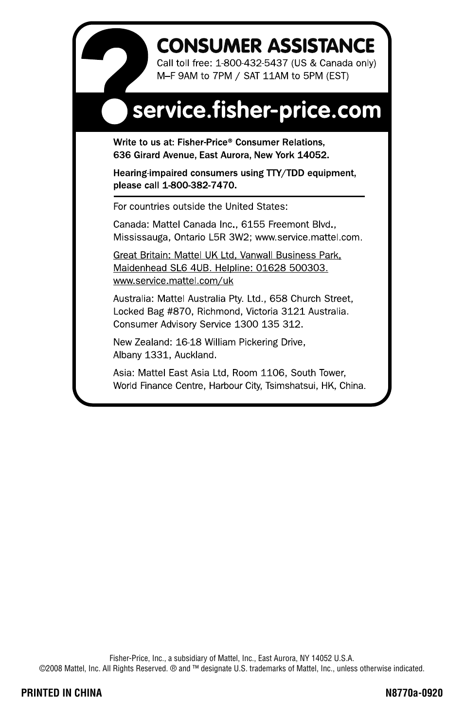 Fisher-Price N8770 User Manual | Page 5 / 5