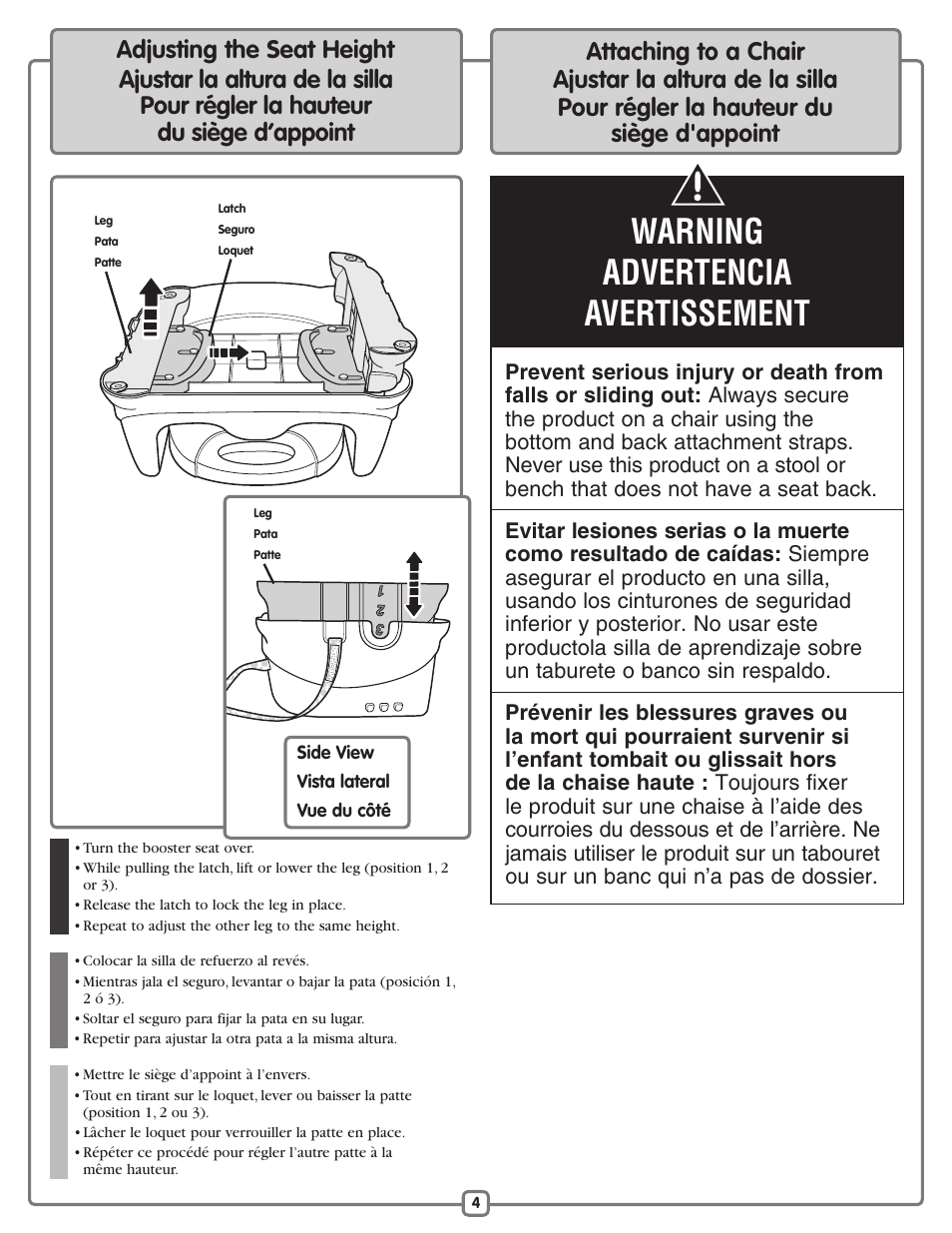 Warning advertencia avertissement | Fisher-Price B7275 User Manual | Page 4 / 12