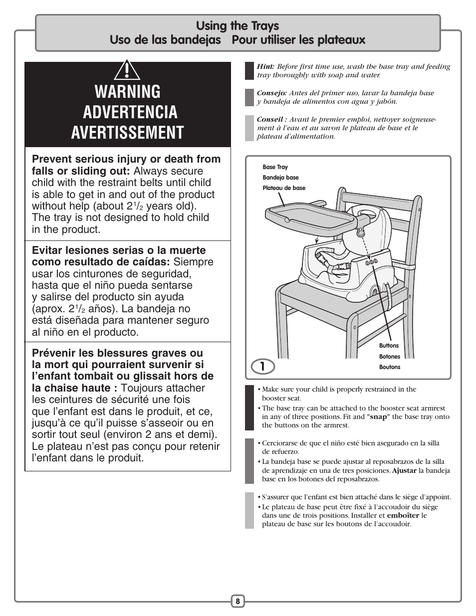 Warning advertencia avertissement | Fisher-Price B7275 User Manual | Page 8 / 12