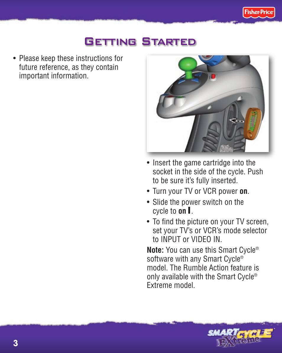 Getting started | Fisher-Price SMART CYCLE EXTREME R2763 User Manual | Page 3 / 16