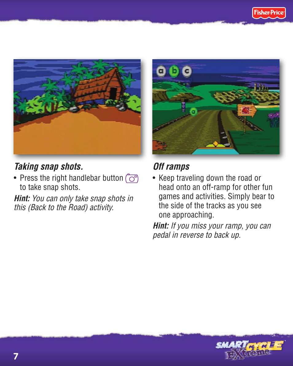 Off ramps, Taking snap shots | Fisher-Price SMART CYCLE EXTREME R2763 User Manual | Page 7 / 16