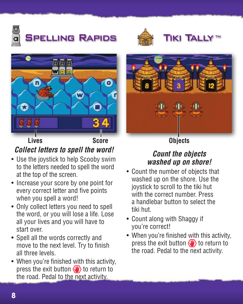 Spelling rapids tiki tally | Fisher-Price SMART CYCLE EXTREME R2763 User Manual | Page 8 / 16