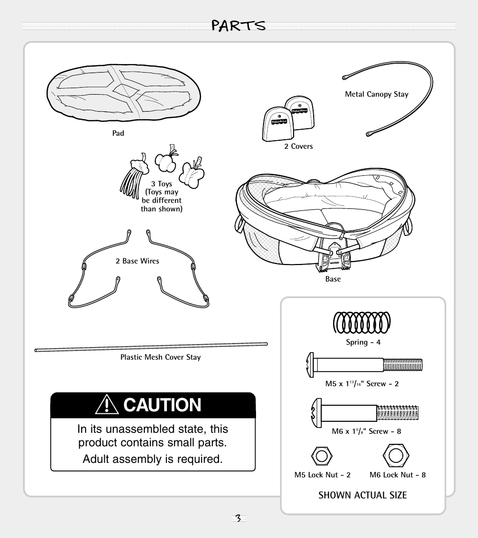 Caution, Parts | Fisher-Price BOUNCE 'N PLAY ACTIVITY DOME 79546 User Manual | Page 3 / 8