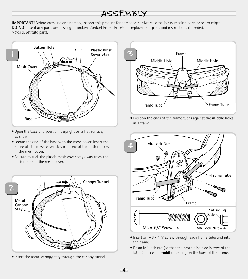 Assembly 1 2 3 4 | Fisher-Price BOUNCE 'N PLAY ACTIVITY DOME 79546 User Manual | Page 4 / 8