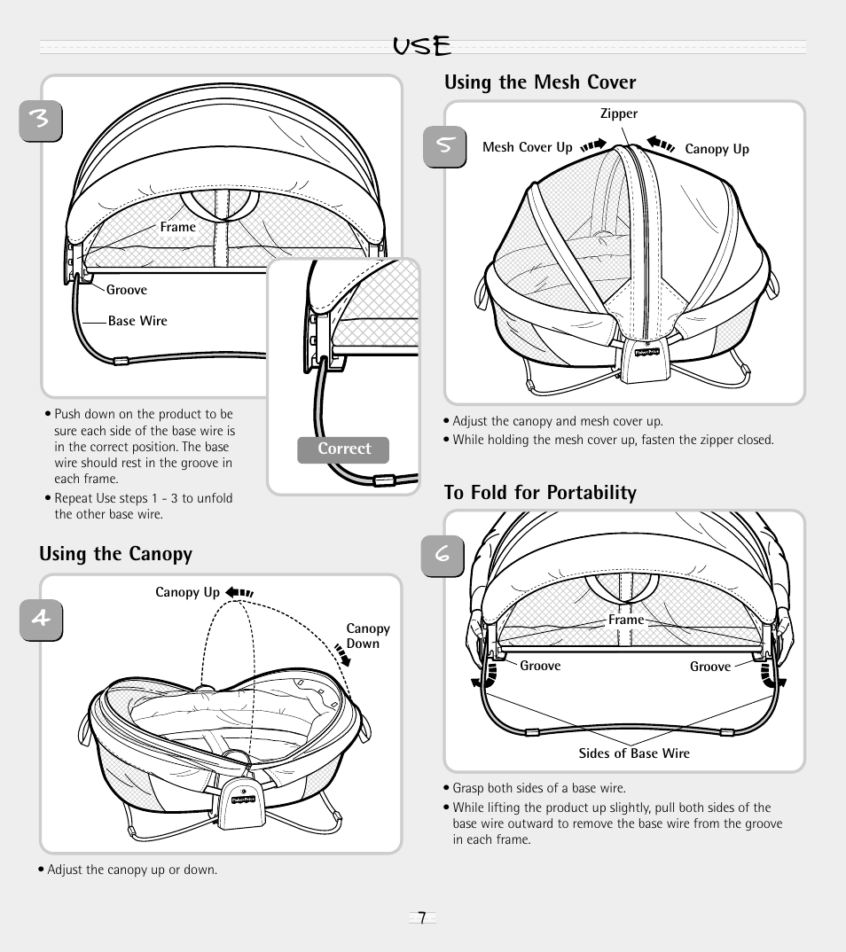 Use 3 4 5, Using the canopy, Using the mesh cover 7 | Fisher-Price BOUNCE 'N PLAY ACTIVITY DOME 79546 User Manual | Page 7 / 8