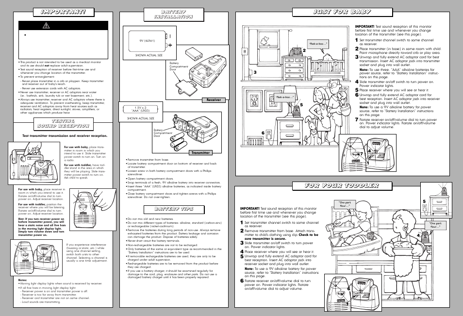 Important, Power a b on, On a b | For your toddler, Just for baby, Caution | Fisher-Price 71577 User Manual | Page 2 / 2