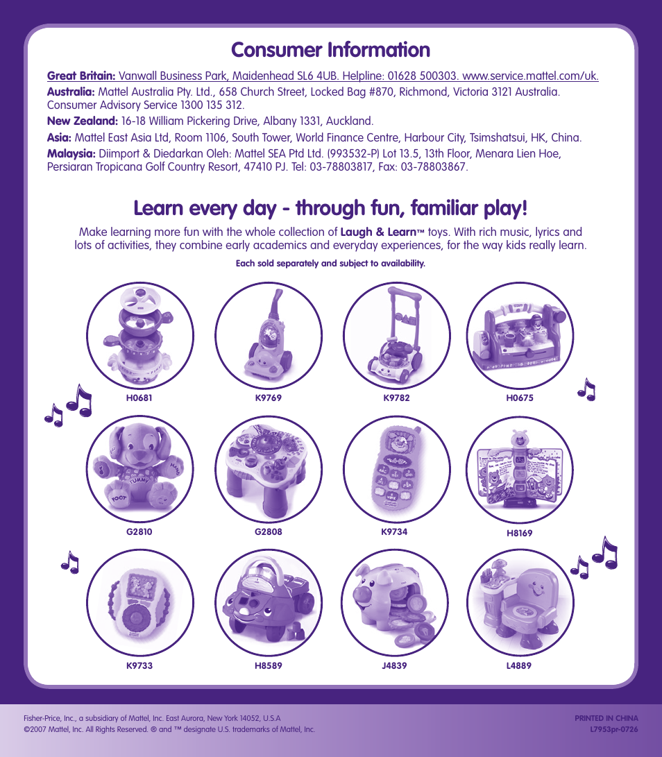 Fisher-Price LAUGH & LEARN L7953 User Manual | Page 4 / 4